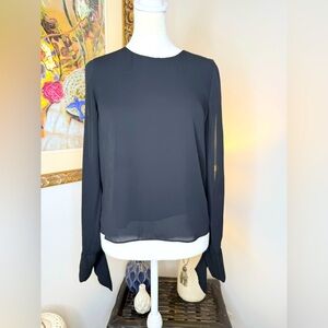 Ramy Brook Black Long Sleeve Blouse Split Sleeve Bow Cuff Dressy Top Size S